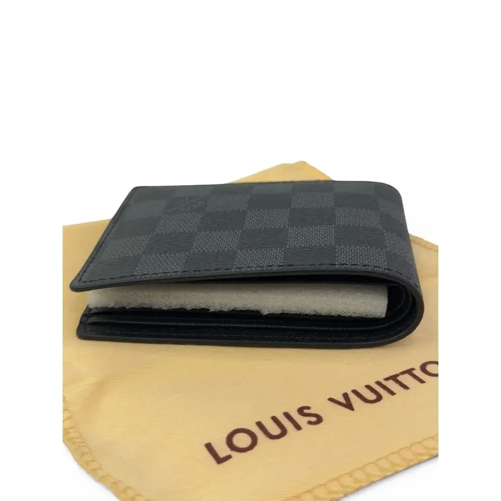 Louis Vuitton Multiple Wallet Damier Graphite Black Bifold Wallet w Box Dust Bag